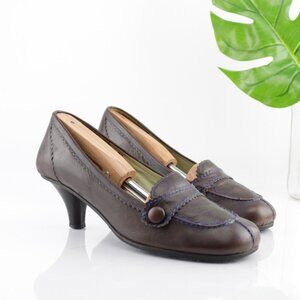 Kenneth Cole Gentle Souls Womens Pump Size 38 7 Brown Leather Kitten Heel Shoe